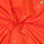 Honey orange gold zari fancy leaf butta design self gold zari border soft silk saree