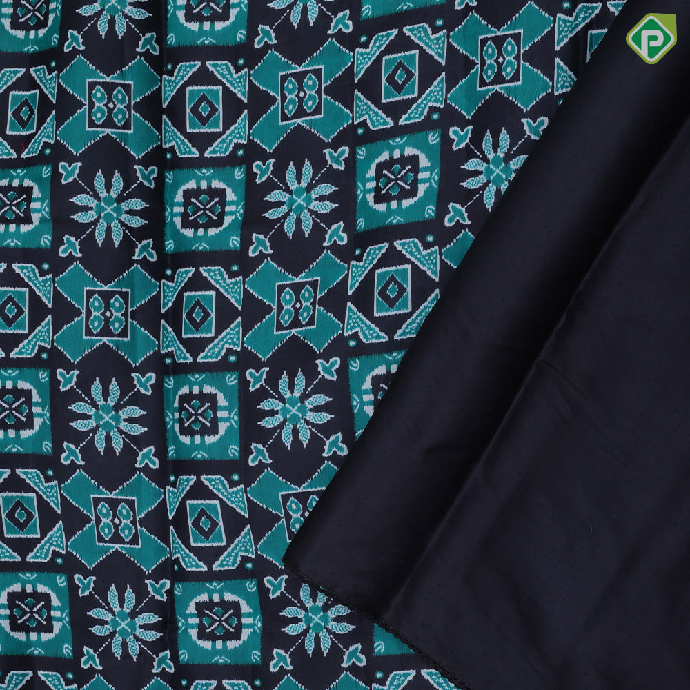 Black base trending color geometrical pattern self multi color embroidered border fancy dola silk saree