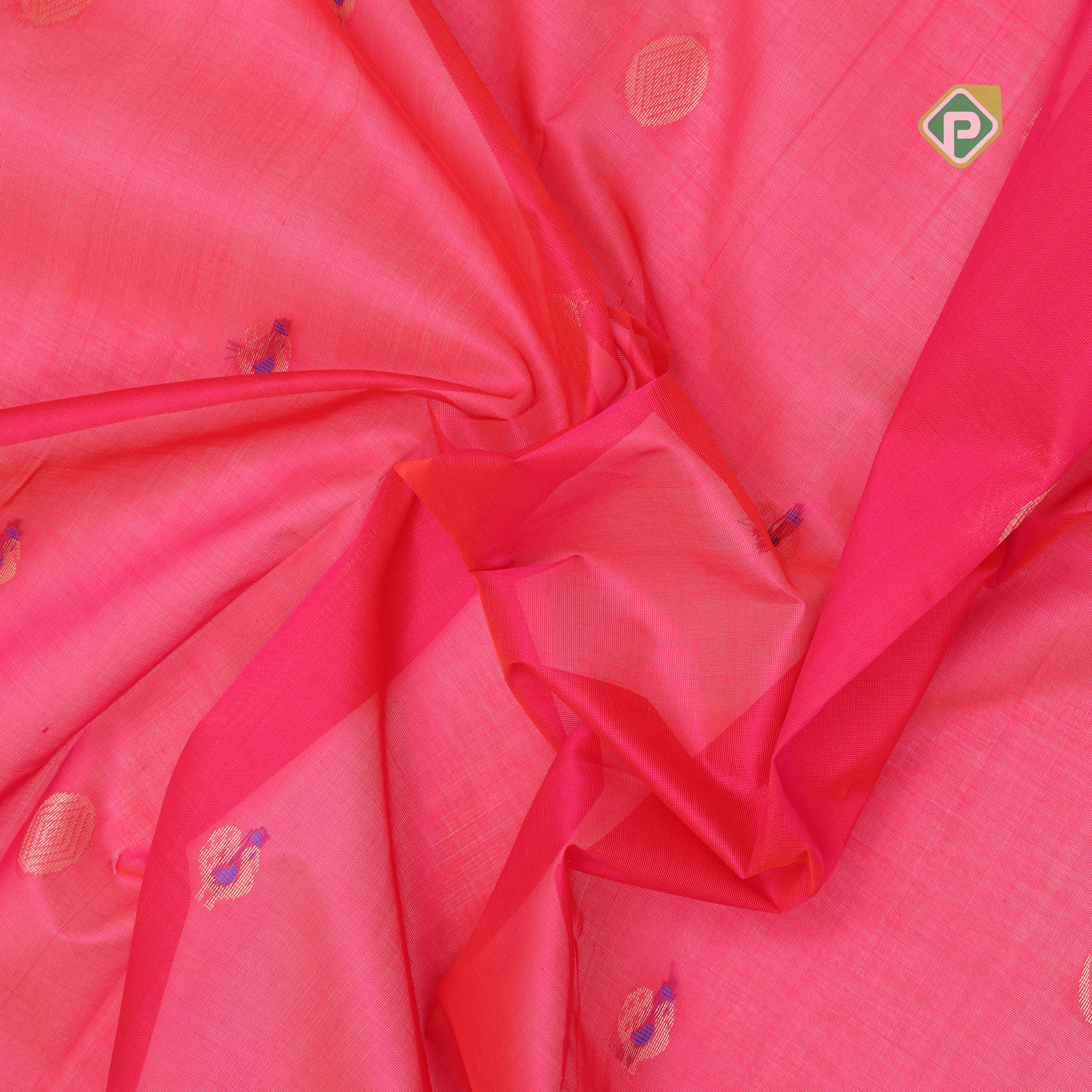 Rani pink with zari butta meena work pista green gold zari border kuppadam silk cotton saree
