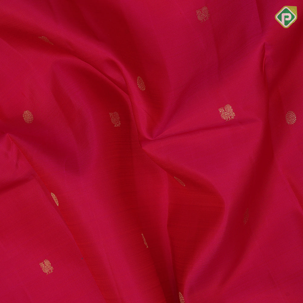 Dual shade pink gold zari small annam rudraksham butta self gold zari thread work multi lines border traditional silk saree