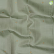 Pista green self designed stripes gold zari chakkaram butta contrast purple gold zari double peacock banaras style border fusion silk saree