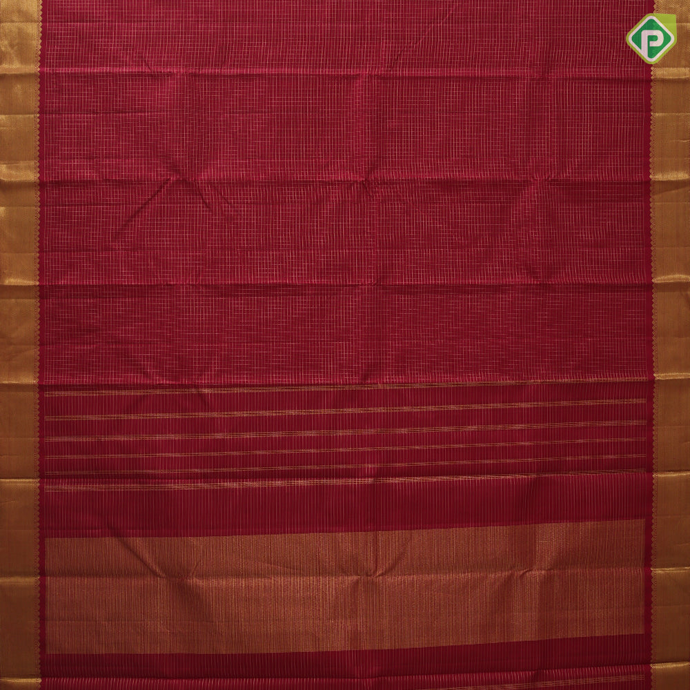 Chilly Red Gold Zari Vairaoosi Checks Self Colour Bavanji Border Design Traditional Silk Saree