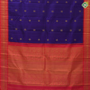 Navy Blue Gold Zari Chagaram Peacock Design Tomato Red Ruthracham Peacock Border Design Traditional Silk Saree