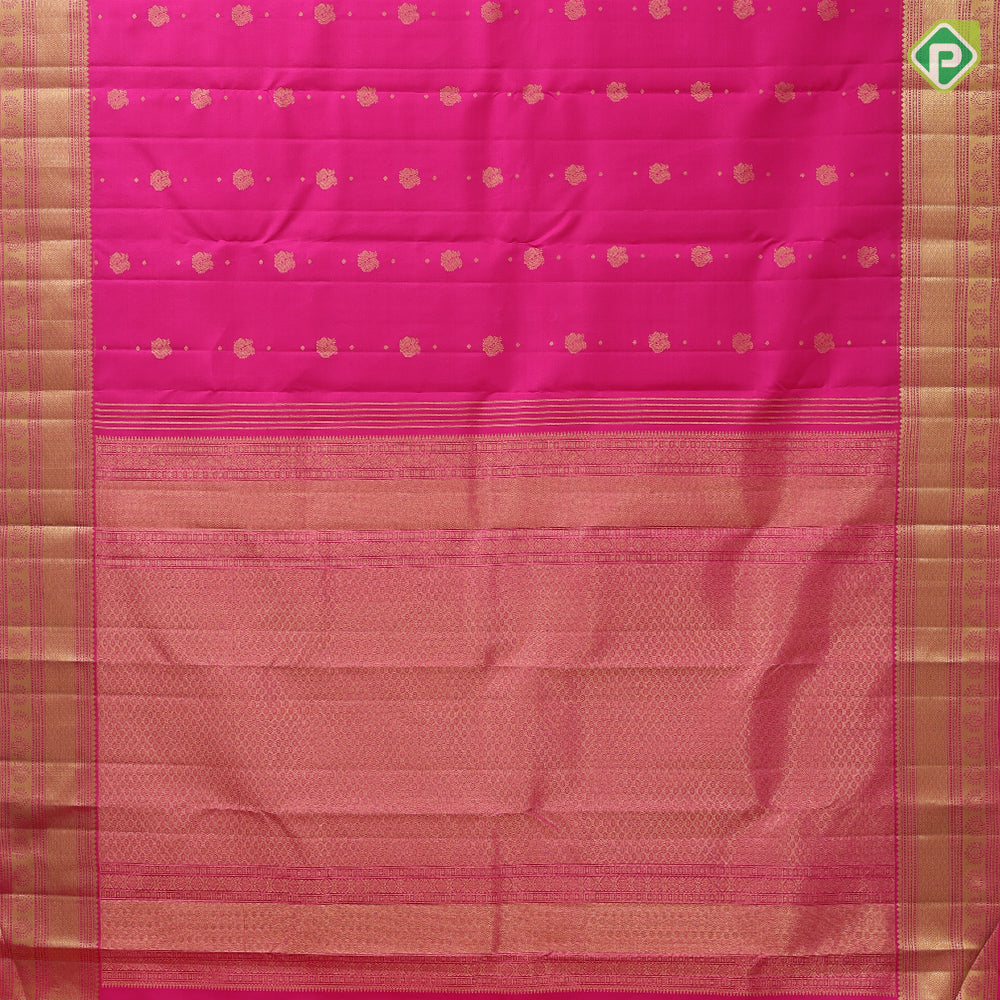 Rose pink gold zari peacock beads lines design self gold zari mayilkan flower butta border gift silk saree