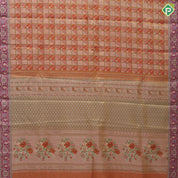 Honey orange silver zari filled gold zari checks geomatical design purple pythoni border bridal silk saree