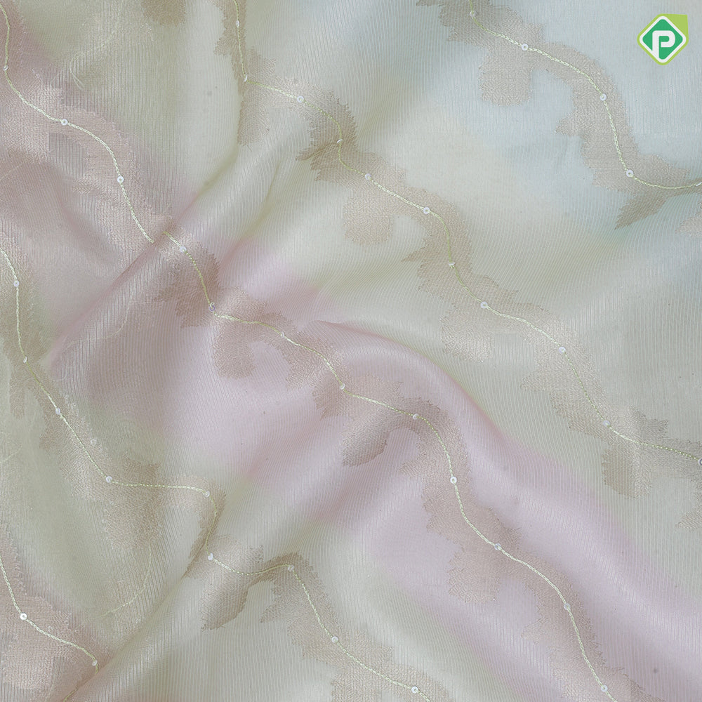 Mint green zari floral tissue design self zari floral pattern border fancy tissue saree
