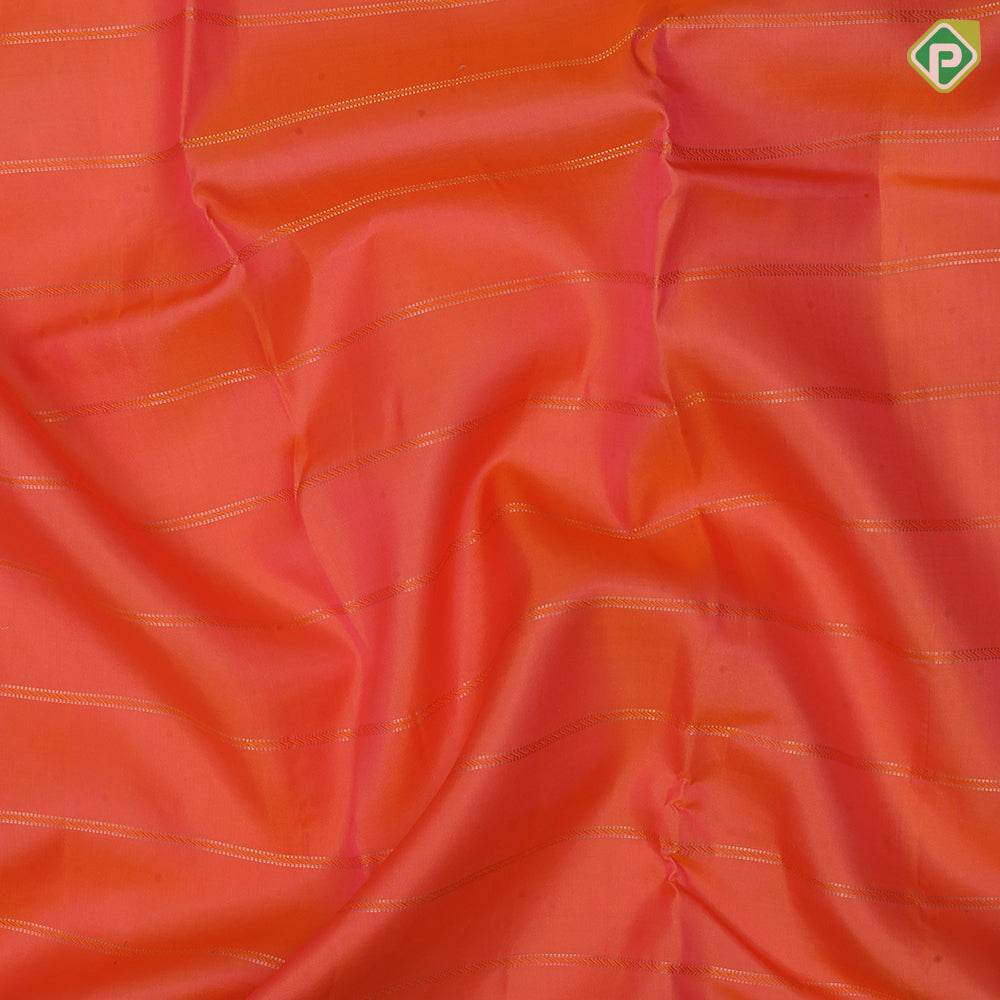 peach orange gold zari padded thread lines bottle green gold zari meena work lines border traditional silk saree
