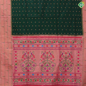 Dark green gold zari flowers butta design peach pink gold zari paithani work border and pallu design banaras style silk saree