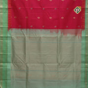 Rani pink with zari butta meena work pista green gold zari border kuppadam silk cotton saree