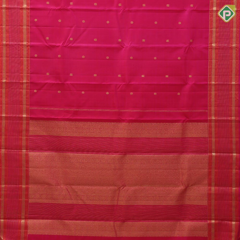 Dual shade pink gold zari small annam rudraksham butta self gold zari thread work multi lines border traditional silk saree