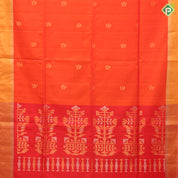 Honey orange gold zari fancy leaf butta design self gold zari border soft silk saree