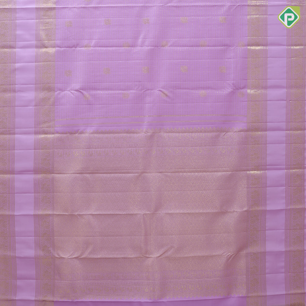 Lavender with gold zari vairaoosi checks butta design self gold zari retta pett border traditional silk saree