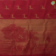 Maroon red gold zari wild deer butta design borderless pallu wild effect weaved design signature silk saree