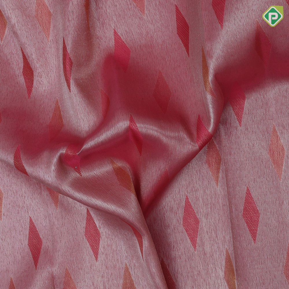 Powder pink dual tone zari and tread diamond butta goldish grey self fancy design border grand tissue silk saree