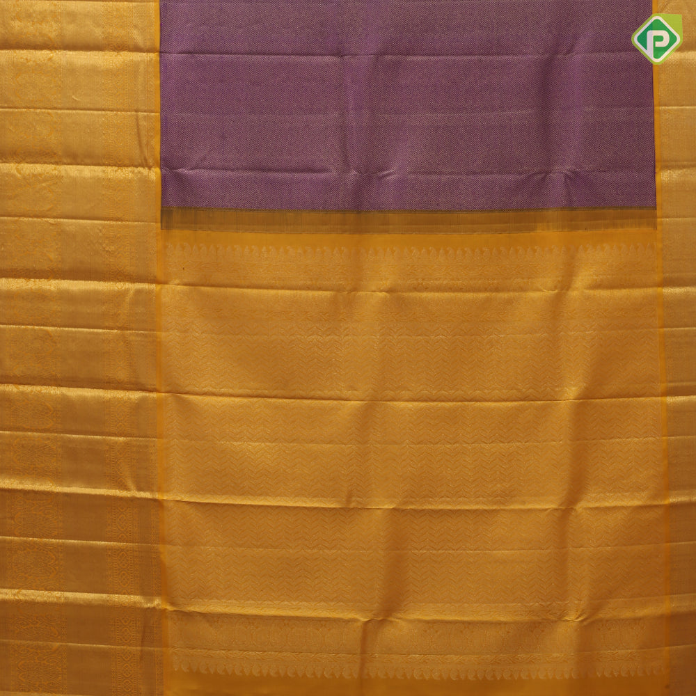 Purple brown gold zari self tissue lines mustard yellow gold zari green edge border bridal silk saree