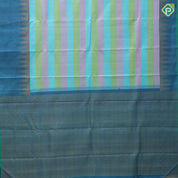 Multi color Lines self designed checked design Peacock blue gold zari temple green edge border silk saree