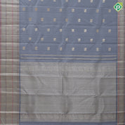 Steel grey silver gold zari Annam butta design self silver gold zari multi lines meena work border traditional Navratri silk saree