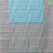 Sky blue silver zari stripes design light grey sliver zari mango butta vanasingaram border trendy designer silk saree