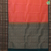 peach orange gold zari padded thread lines bottle green gold zari meena work lines border traditional silk saree