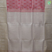Powder pink dual tone zari and tread diamond butta goldish grey self fancy design border grand tissue silk saree