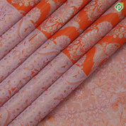Fanta Orange Gold Zari Flower And Mango Floral Design Baby Pink Floral Border Design Wedding Silk Saree