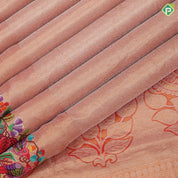 Goldish orange base silver zari diamond tissue weaved multi color thread embroidered border embroidery silk saree