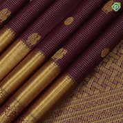 Purple gold zari vairaoosi and peacock rudraksham motifs self gold zari floral design border traditional silk saree