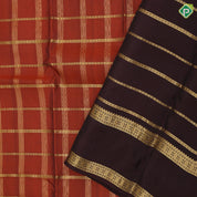 Rust orange gold zari checked window panel brown gold zari retta pattai border pure mix silk saree