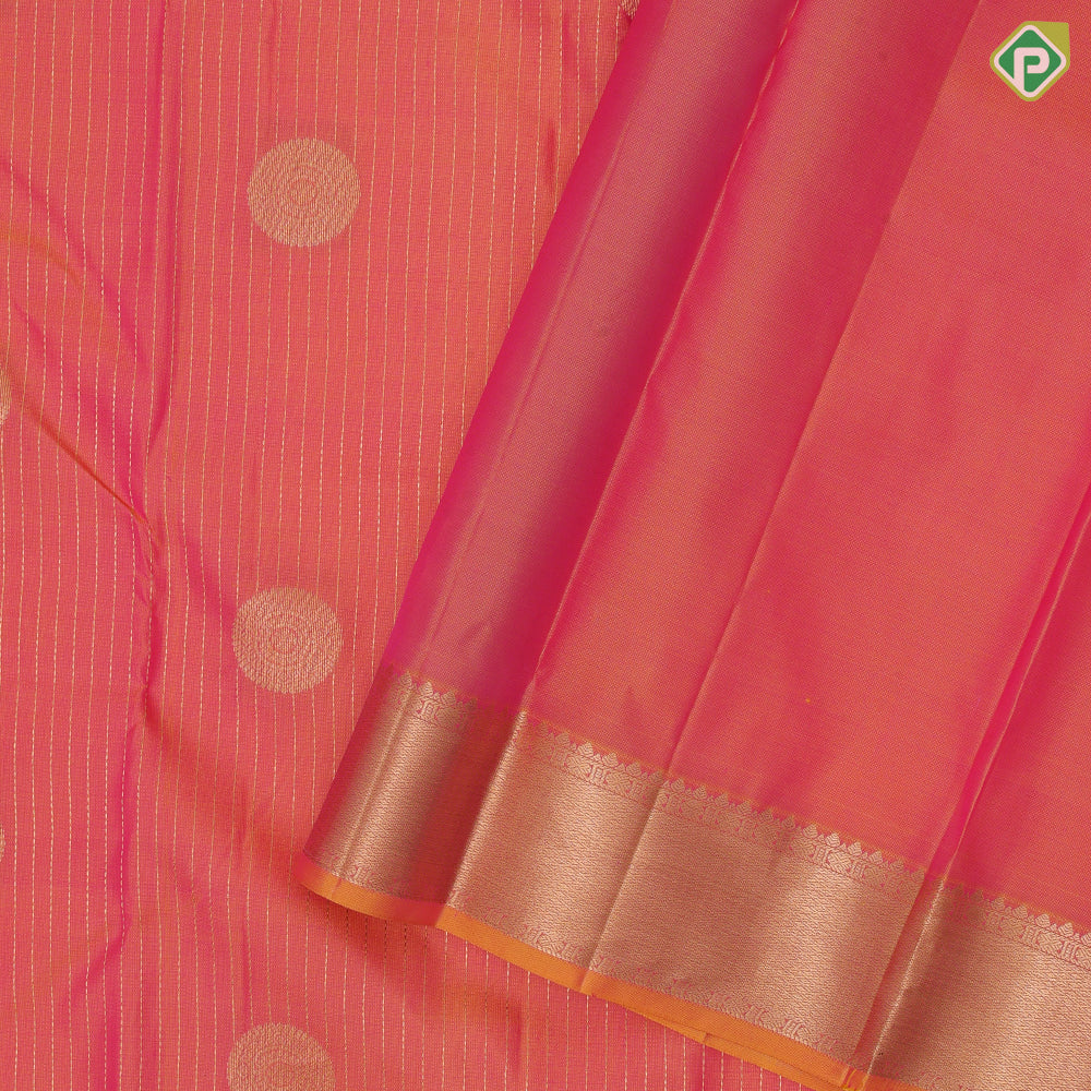 Pinkish Yellow Gold Zari Vairaoosi Lines Chagaram Design Self Colour Ruthracham mayilkan Border Design Traditional Silk Saree