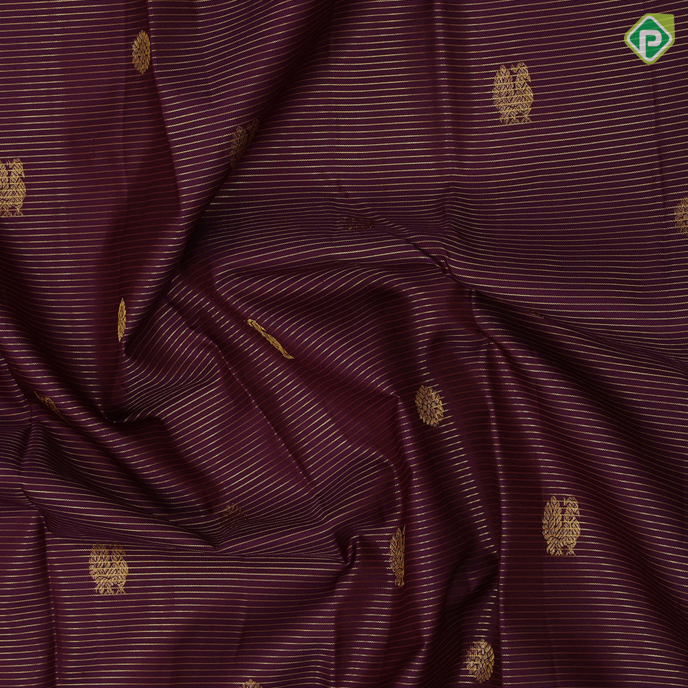 Purple gold zari vairaoosi and peacock rudraksham motifs self gold zari floral design border traditional silk saree
