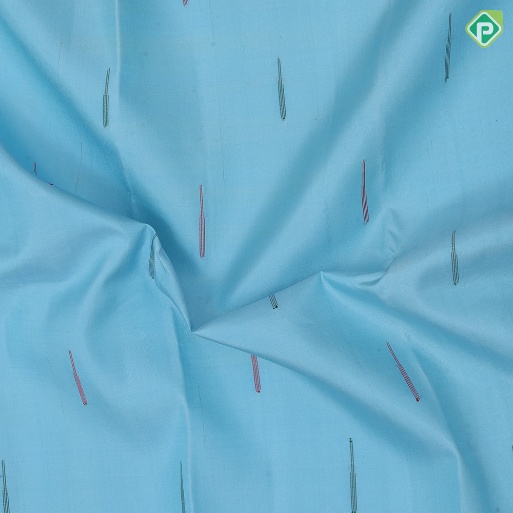 Ice blue multi color rain drops butta design Ganga jamuna temple retta paatai border traditional silk saree