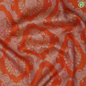 Fanta Orange Gold Zari Flower And Mango Floral Design Baby Pink Floral Border Design Wedding Silk Saree