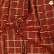 Rust orange gold zari checked window panel brown gold zari retta pattai border pure mix silk saree