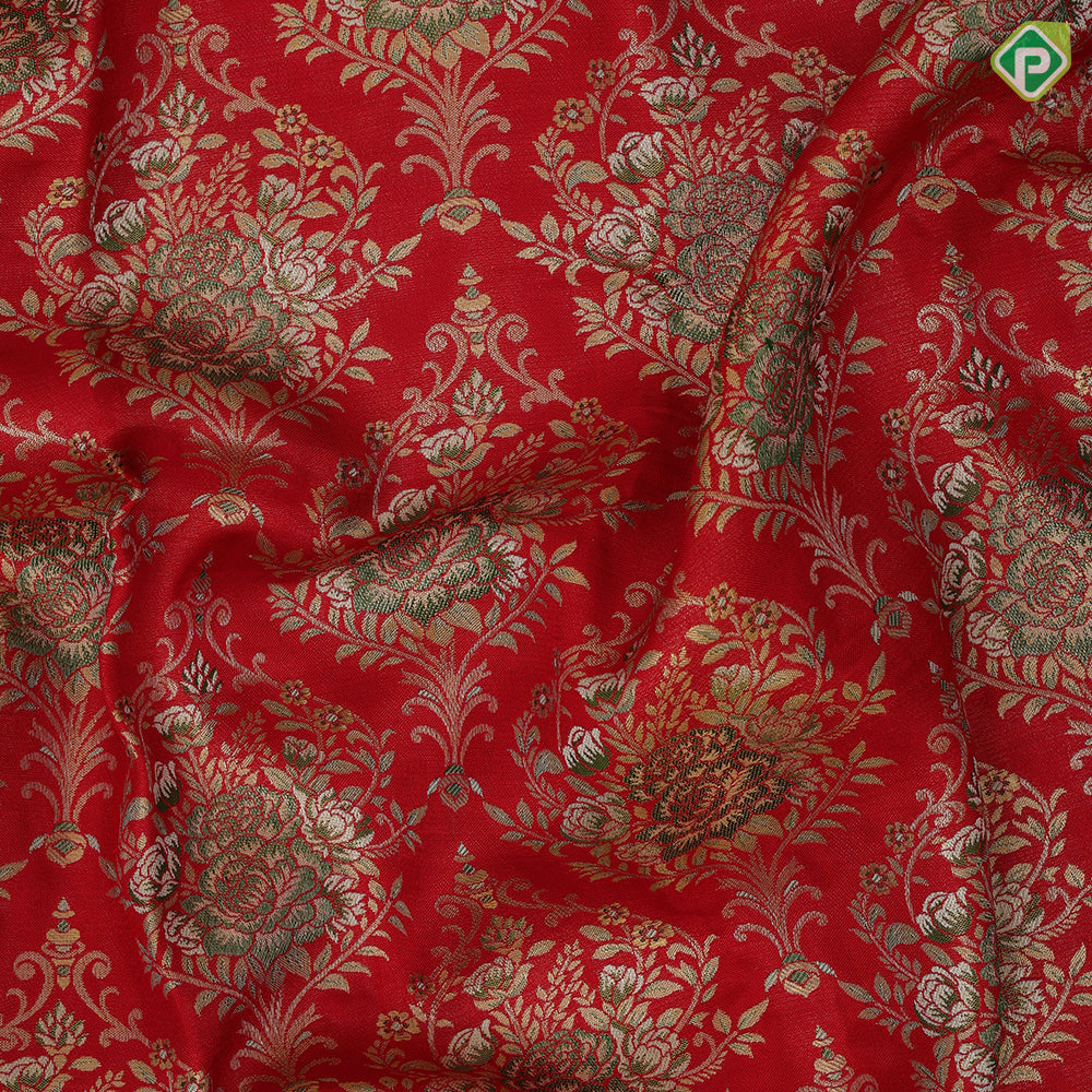 senduram red gold zari grand thilagam meena work design cream multi color peacock and garden fancy border bridal tissue silk saree