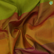 Multi color self-weaved half and half design cream white plain thazampoo border contemporary silk saree