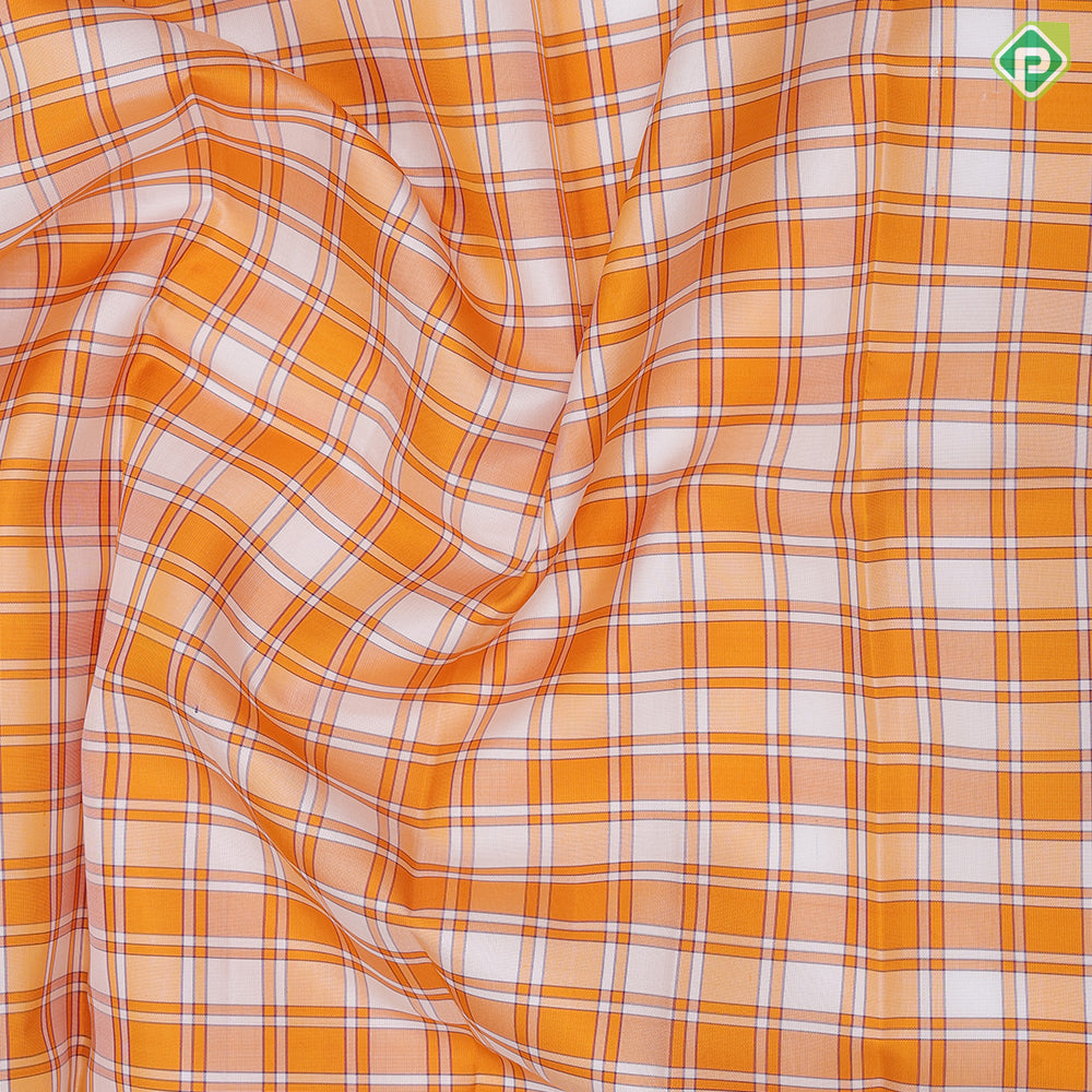 Honey orange white Chennai checks design purple blue gold zari fancy butta border soft silk saree