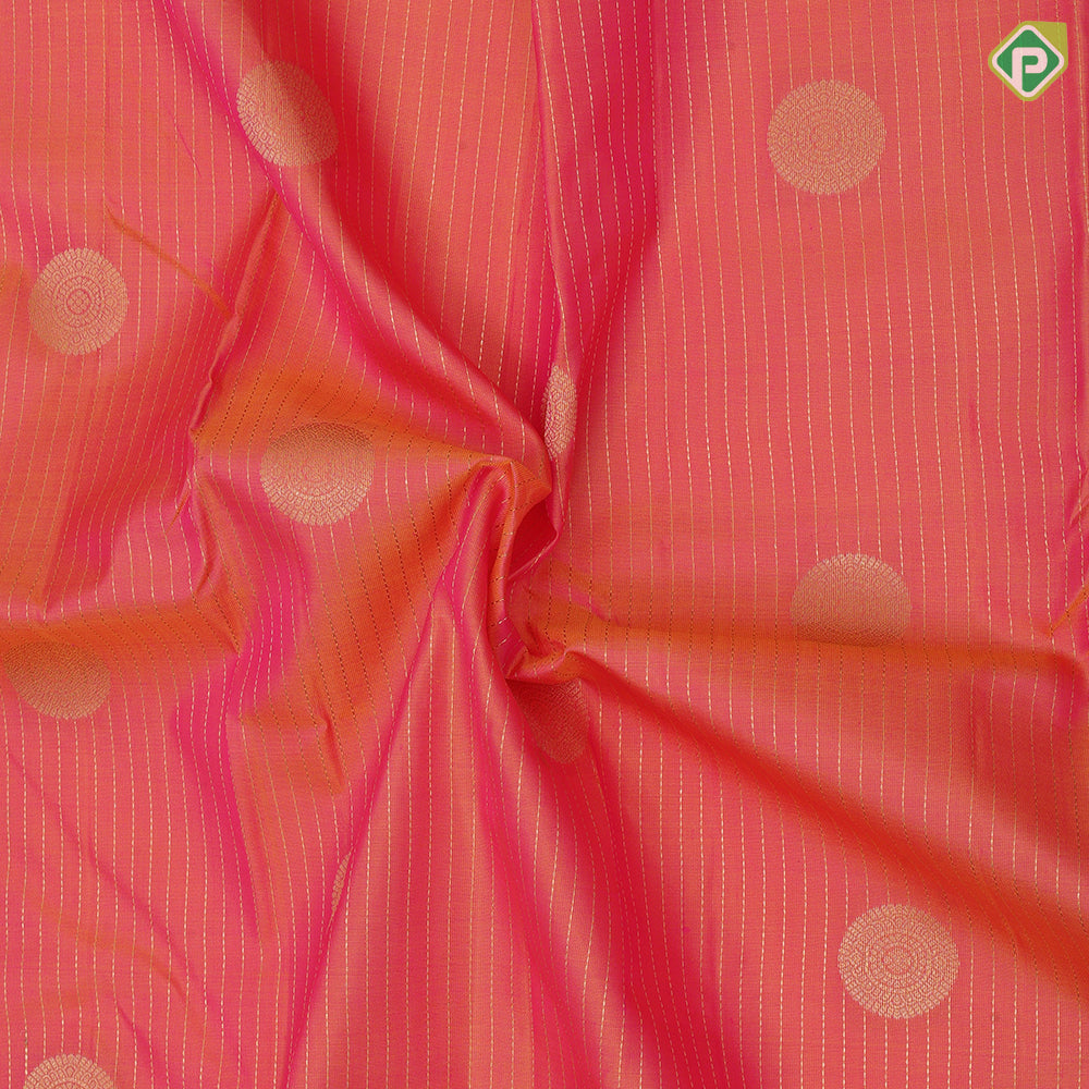 Pinkish Yellow Gold Zari Vairaoosi Lines Chagaram Design Self Colour Ruthracham mayilkan Border Design Traditional Silk Saree