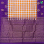 Honey orange white Chennai checks design purple blue gold zari fancy butta border soft silk saree
