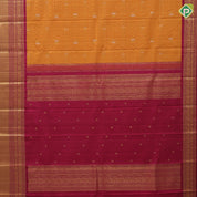 Mango yellow silver gold zari peacock butta design coffee brown purple gold zari meena work lines border vintage retro silk saree