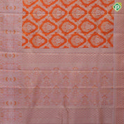 Fanta Orange Gold Zari Flower And Mango Floral Design Baby Pink Floral Border Design Wedding Silk Saree