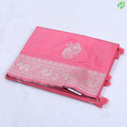 Orange silver zari peacock butta design banaras self rangoli border fancy chiffon saree