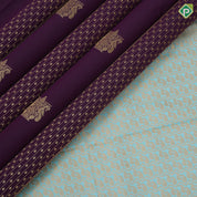 Violet gold zari peacock kalasam butta design turquoise gold zari bavanji border art silk saree