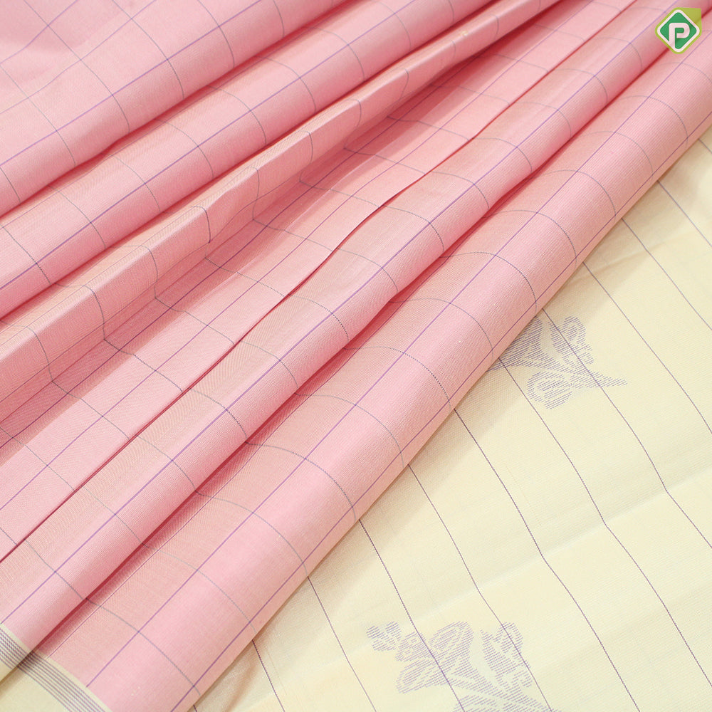Rose Pink Checks With Creamy White Border Traditional Silk Saree