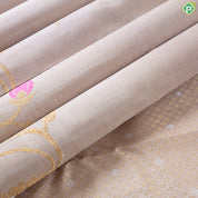 Beige With Gold Zari Small Button Butta Motifs gold Silver Zari Floral Creeper Design Border Traditional Silk Saree