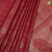 Cherry red gold zari micro checks and butta self gold zari peacock butta border Art silk saree