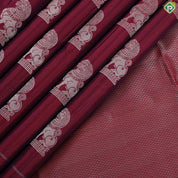 Rani pink silver gold zari yaazhi butta design self silver gold zari double line border soft silk saree