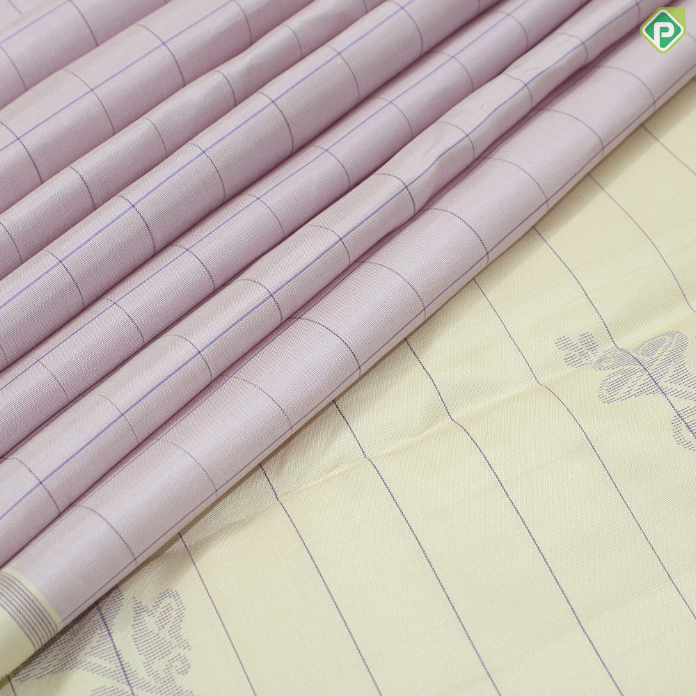 Light Lavender With Cream White Thread Work Traditional Silk Silk