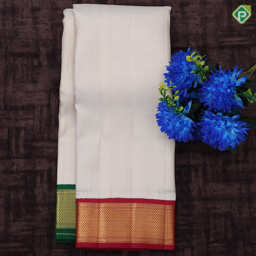 Sandal Gold Zari micro diamond design ganga jamuna border Exclusive Groom 3 in 1 Pure Silk dhoti Vesti Set