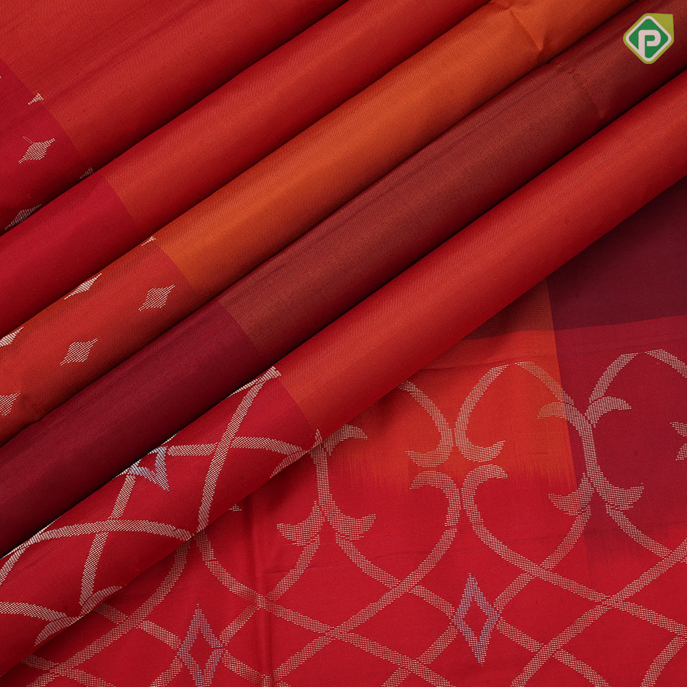 Rani pink honey orange gold zari butta grand design pallu gold zari border soft silk saree