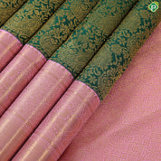 Dark green mango butta contrast light pink with gold zari mid bavanji border grand brocade bridal silk saree